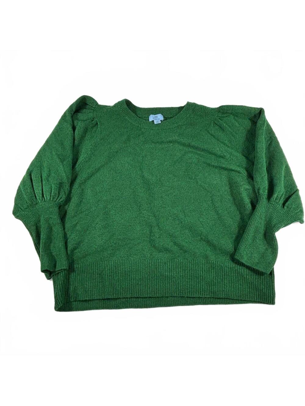 CeCe Women's Green Knit Pullover Sweater Puff Sleeves 2X